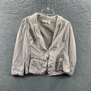 Chicos Womens Jacket Medium Cottagecore Boho Utility Lace Trim Romantic